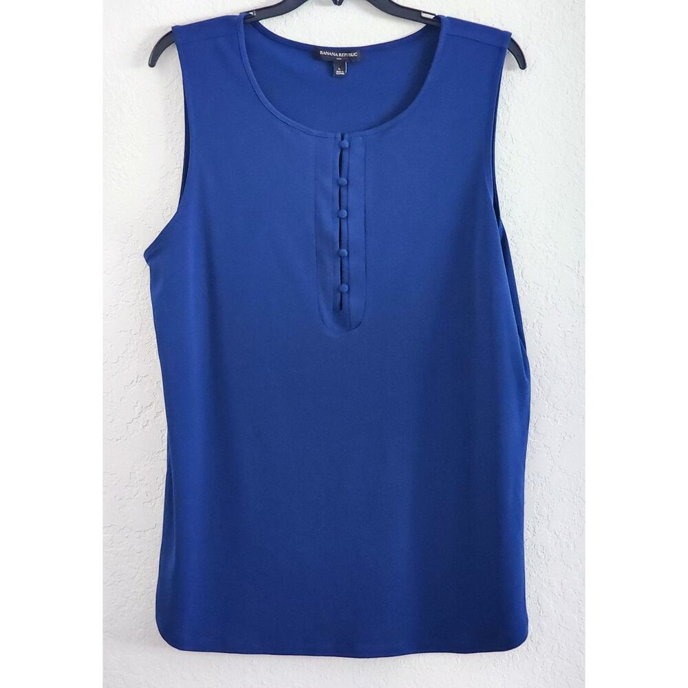 Top/Blouse-Banana Republic-Royal Blue-Sleeveless-Front Covered Buttons-Size Lrg